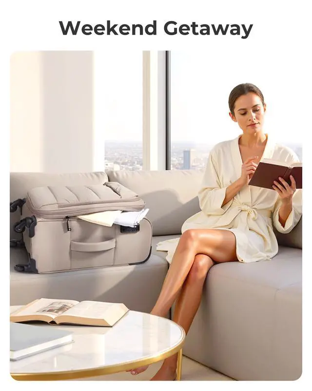 Alt view image 7 of 7 - Carry On Luggage 22x14x9 Airline Approved, 20 Inch Soft Suitcase with Wheels, Lightweight Spinner Carry on Suitcase with PVC Wet/Dry Pockets for Short Trip, Camel