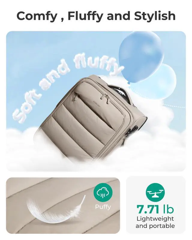 Alt view image 6 of 7 - Carry On Luggage 22x14x9 Airline Approved, 20 Inch Soft Suitcase with Wheels, Lightweight Spinner Carry on Suitcase with PVC Wet/Dry Pockets for Short Trip, Camel