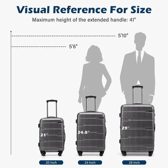 Alt view image 7 of 7 - Luggage Expandable(only 28") Suitcase PC+ABS Spinner Built-In TSA lock 20in 24in 28in Carry on