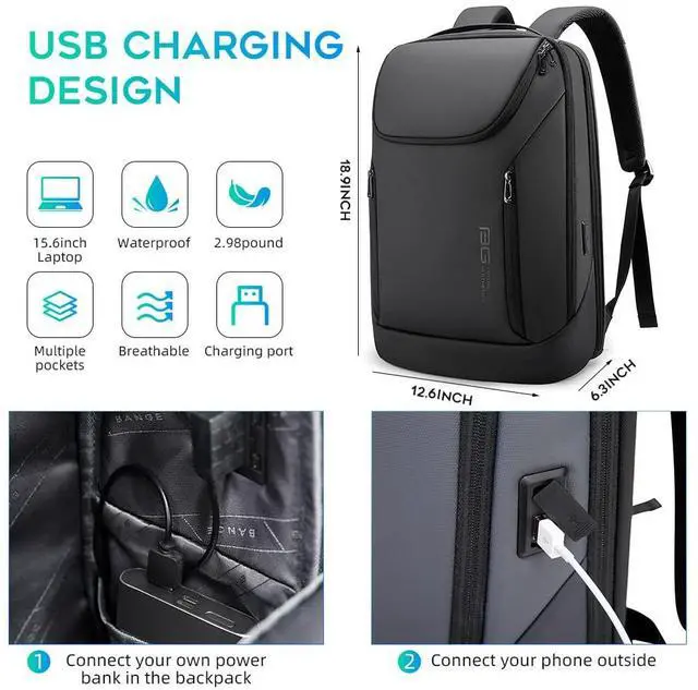 Alt view image 5 of 7 - Business Smart Backpack Waterproof fit 15.6 Inch Laptop Backpack with USB Charging Port,Travel Durable Backpack