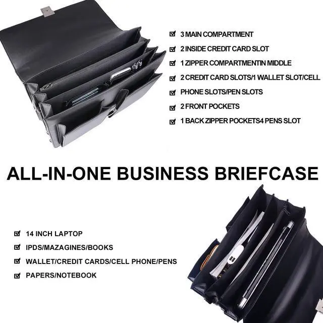 Alt view image 3 of 6 - Mens New PU Leather Attache Briefcase Traditional Messenger Lawyer Bag, MBYX015