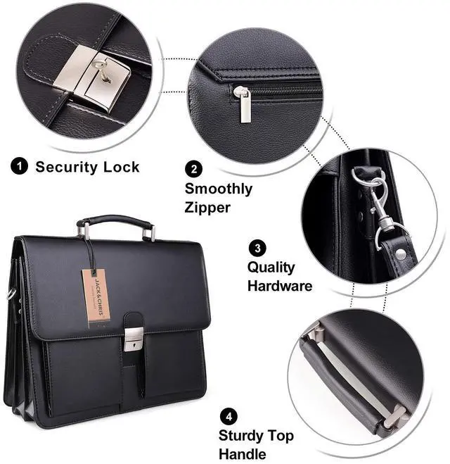 Alt view image 4 of 6 - Mens New PU Leather Attache Briefcase Traditional Messenger Lawyer Bag, MBYX015