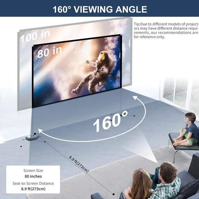 Alt view image 5 of 5 - Projector Screen Portable Outdoor Movie: Projection Screens Stand 4K Cinema 80 inch for Camping White