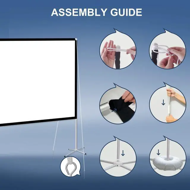 Alt view image 4 of 5 - Projector Screen Portable Outdoor Movie: Projection Screens Stand 4K Cinema 80 inch for Camping White