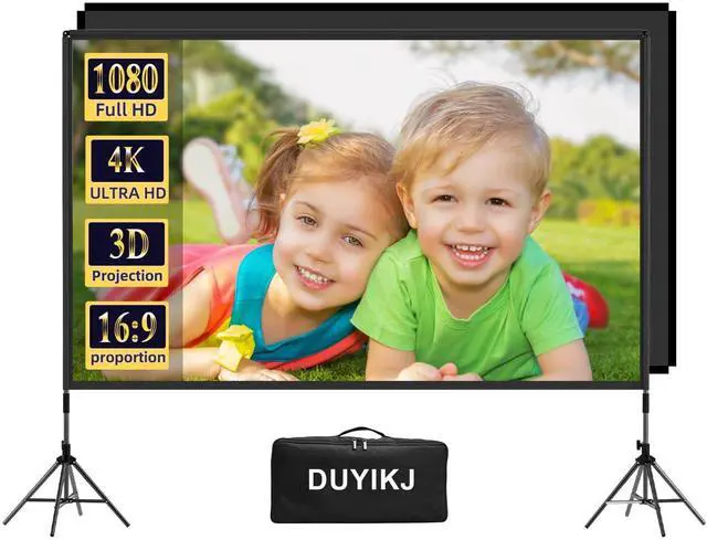 Main image of Projector Screen and Stand 120 inch, Portable Black Backing Projector Screen Indoor Outdoor 16:9 4K HD Wrinkle-Free and Four-Legged Frame Movie Screen with Carry Bag for Backyard Movie Night