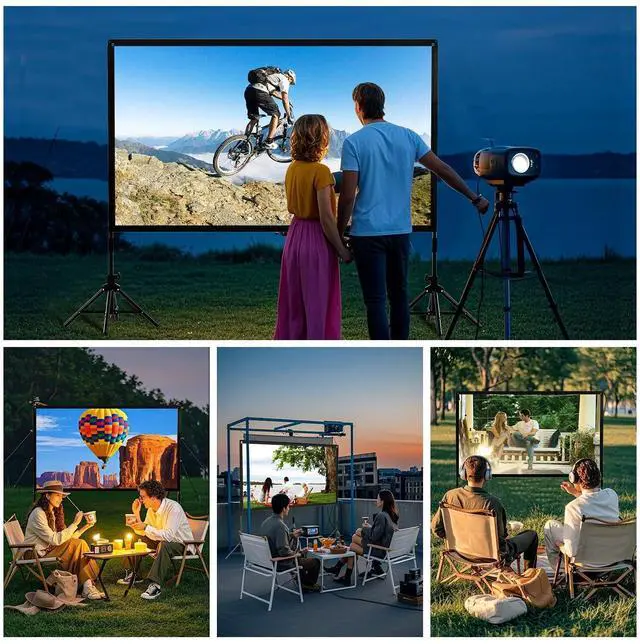 Alt view image 3 of 7 - Projector Screen and Stand 120 inch, Portable Black Backing Projector Screen Indoor Outdoor 16:9 4K HD Wrinkle-Free and Four-Legged Frame Movie Screen with Carry Bag for Backyard Movie Night