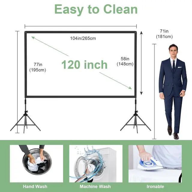 Alt view image 6 of 7 - Projector Screen and Stand 120 inch, Portable Black Backing Projector Screen Indoor Outdoor 16:9 4K HD Wrinkle-Free and Four-Legged Frame Movie Screen with Carry Bag for Backyard Movie Night