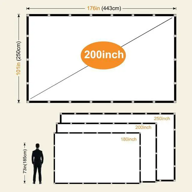 Alt view image 7 of 7 - Projector Screen 200 inch, Large 4K HD 16:9 Foldable Portable Projection Cinema Screen Washable Double-Sided Video Projector Screen Suitable for Backyard Partying