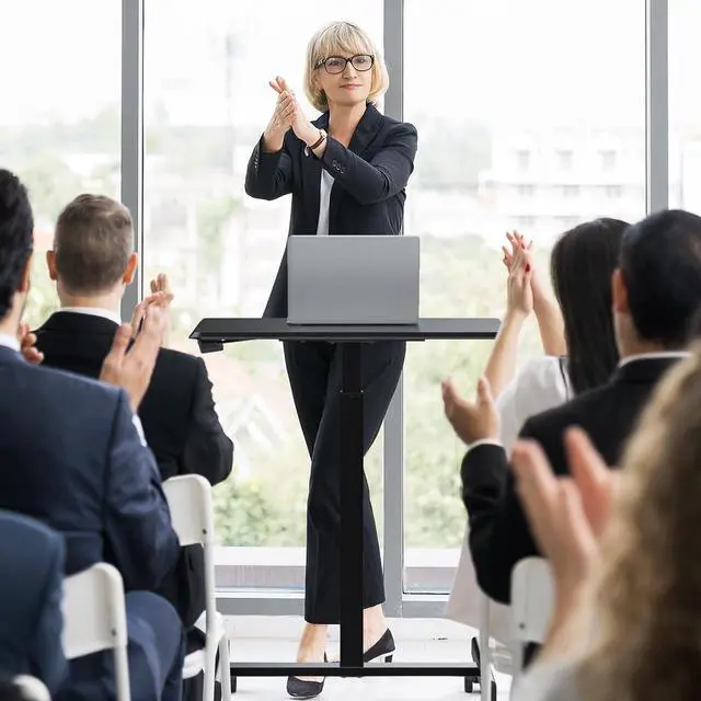 Alt view image 2 of 6 - Small Standing Desk Mobile Portable Rolling Laptop PC Table on Wheels Adjustable Height Computer Workstation for Home Office, 19 Inch, Black