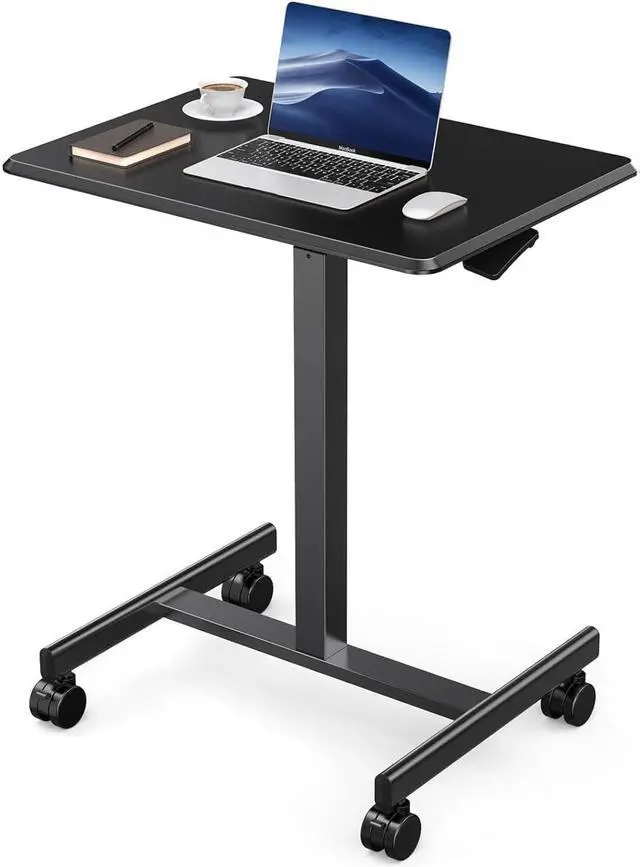 Main image of Small Standing Desk Mobile Portable Rolling Laptop PC Table on Wheels Adjustable Height Computer Workstation for Home Office, 19 Inch, Black