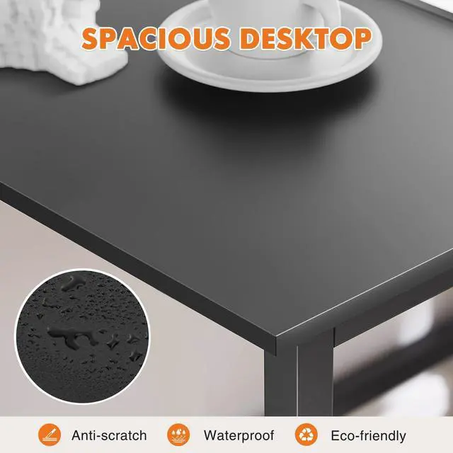 Alt view image 2 of 5 - Computer Office Desk 55 Inch Student Kids Study Writing Work with Metal Frame Wood Tabletop Modern Simple PC Home Bedroom Table - Black