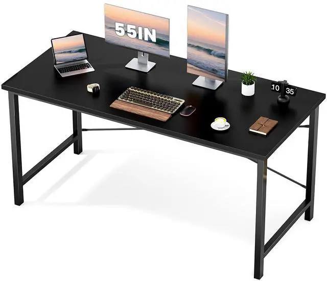 Main image of Computer Office Desk 55 Inch Student Kids Study Writing Work with Metal Frame Wood Tabletop Modern Simple PC Home Bedroom Table - Black