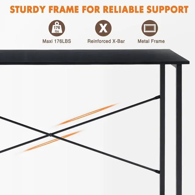 Alt view image 3 of 5 - Computer Office Desk 55 Inch Student Kids Study Writing Work with Metal Frame Wood Tabletop Modern Simple PC Home Bedroom Table - Black