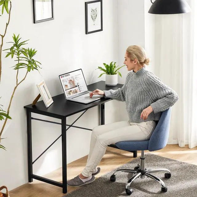 Alt view image 5 of 5 - Computer Office Desk 55 Inch Student Kids Study Writing Work with Metal Frame Wood Tabletop Modern Simple PC Home Bedroom Table - Black