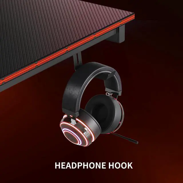 Alt view image 4 of 6 - Gaming Desk 47 Inch PC Computer Desk, Carbon Fiber Home Office Desk Table Gamer Workstation, Simple Game Table with Headphone Hook, Black