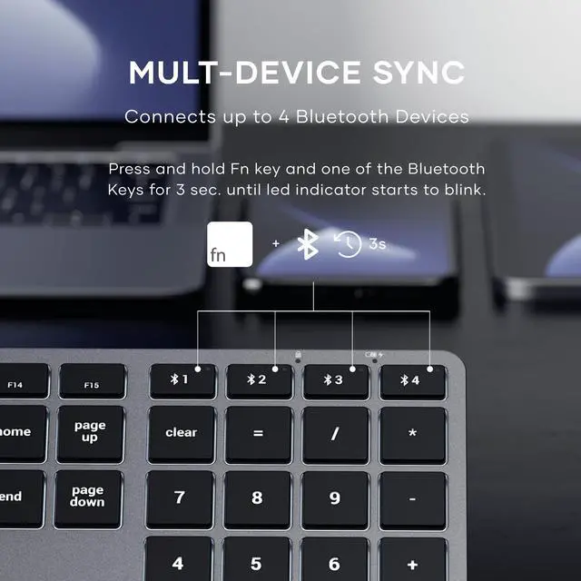 Alt view image 2 of 7 - Slim X3 Bluetooth Backlit Keyboard for Mac, Illuminated Keys & Multi-Device Sync, for MacBook Air/Pro M5/M4, iPad Air/Pro M5/M4/M3, iPad mini, Mac mini, iMac - Space Gray