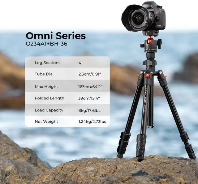 Alt view image 2 of 6 - 64 inch/163 cm Camera Tripod,Lightweight Travel Outdoor DSLR Tripods with 360 Degree Ball Head Load Capacity 17.6 lbs/8 kg,Cellphone Clip for Smartphone Live Streaming Vlog O234A1+BH-36