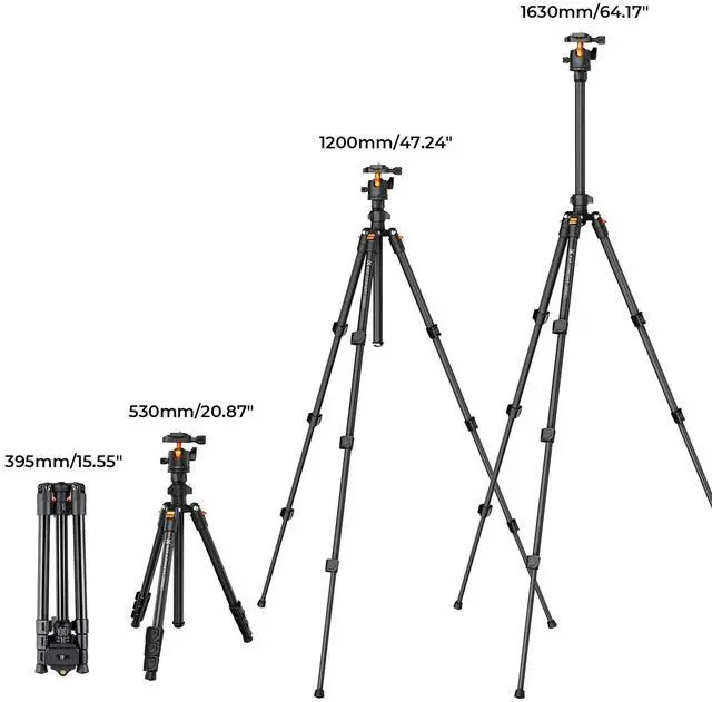 Alt view image 6 of 6 - 64 inch/163 cm Camera Tripod,Lightweight Travel Outdoor DSLR Tripods with 360 Degree Ball Head Load Capacity 17.6 lbs/8 kg,Cellphone Clip for Smartphone Live Streaming Vlog O234A1+BH-36