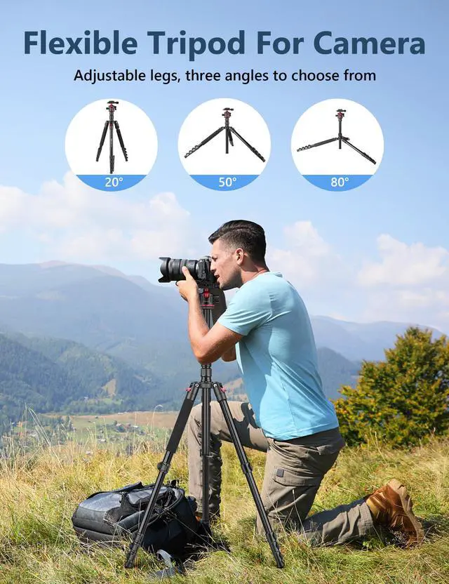 Alt view image 6 of 7 - 78" Porfessional Tripod for Camera, Aluminum Camera Tripod Monopod for DSLR, Spotting Scope,Telescope, Binoculars, Compact Heavy Duty Camera Stand for Photography Video Recording Travel