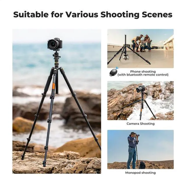 Alt view image 3 of 7 - Camera Tripod72" Aluminum Tripod for Camera, Lightweight and Foldable Travel Tripod with Remote & Extra Quick Release Plate, Professional Camera Tripod Monopod for DSLR Camera and Phone.