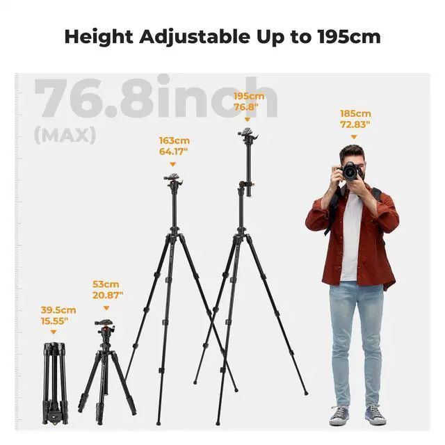 Alt view image 4 of 7 - 76 inch Camera Tripod with Rotatable Multi-Angle Center Column,Lightweight Travel Outdoor DSLR Tripods with 360 Degree Ball Head Load Capacity 8kg/17.6lbs, Cellphone Clips for Smartphone