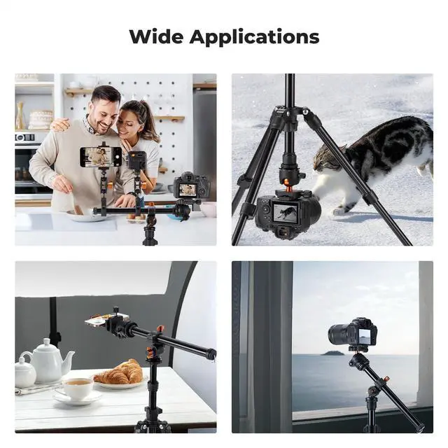 Alt view image 7 of 7 - 76 inch Camera Tripod with Rotatable Multi-Angle Center Column,Lightweight Travel Outdoor DSLR Tripods with 360 Degree Ball Head Load Capacity 8kg/17.6lbs, Cellphone Clips for Smartphone