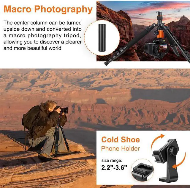 Alt view image 3 of 7 - Tripod for Camera, 81" Aluminum Camera Tripod Stand, 83" DSLR Tripods & Monopods, Heavy Duty Travel Tripod for Binoculars Spotting Scope Telescope, Max Load 35lb