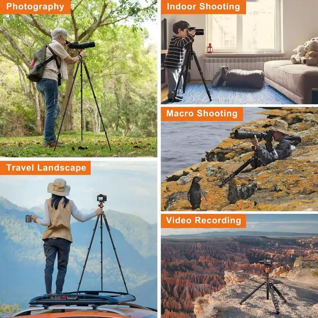 Alt view image 5 of 7 - Tripod for Camera, 81" Aluminum Camera Tripod Stand, 83" DSLR Tripods & Monopods, Heavy Duty Travel Tripod for Binoculars Spotting Scope Telescope, Max Load 35lb