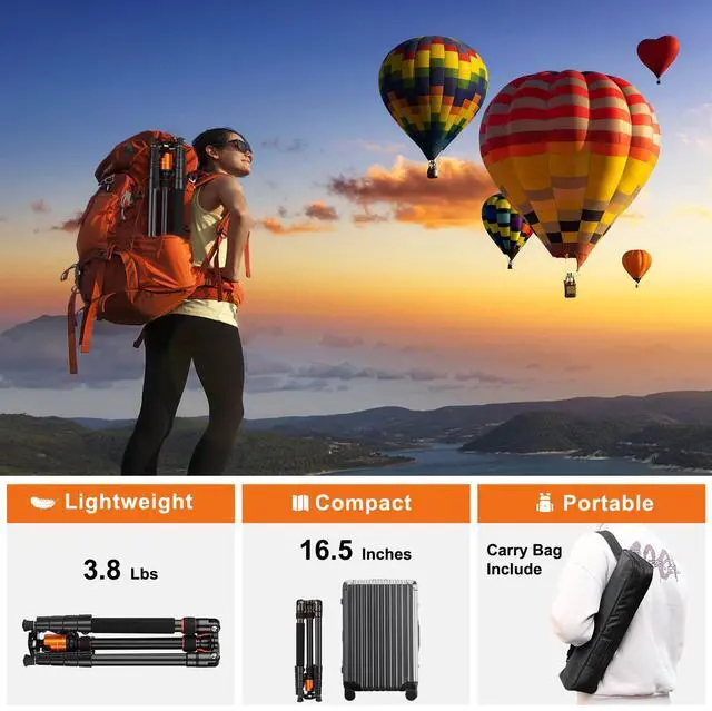 Alt view image 7 of 7 - Tripod for Camera, 81" Aluminum Camera Tripod Stand, 83" DSLR Tripods & Monopods, Heavy Duty Travel Tripod for Binoculars Spotting Scope Telescope, Max Load 35lb