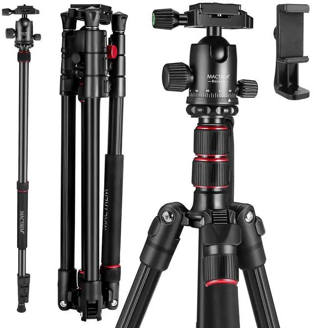 Main image of 84" Camera Tripod, DSLR Tripod Heavy Duty for Travel, 360 ° Ball Head Professional Aluminum Tripod & Monopod with Carry Bag Compatible with Canon Nikon Binoculars Laser Telescope, 33lb Load