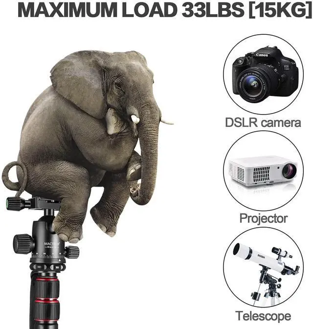 Alt view image 2 of 7 - 84" Camera Tripod, DSLR Tripod Heavy Duty for Travel, 360 ° Ball Head Professional Aluminum Tripod & Monopod with Carry Bag Compatible with Canon Nikon Binoculars Laser Telescope, 33lb Load