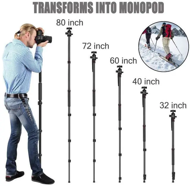 Alt view image 4 of 7 - 84" Camera Tripod, DSLR Tripod Heavy Duty for Travel, 360 ° Ball Head Professional Aluminum Tripod & Monopod with Carry Bag Compatible with Canon Nikon Binoculars Laser Telescope, 33lb Load