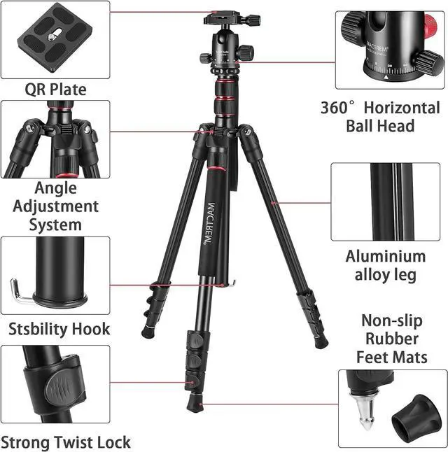 Alt view image 6 of 7 - 84" Camera Tripod, DSLR Tripod Heavy Duty for Travel, 360 ° Ball Head Professional Aluminum Tripod & Monopod with Carry Bag Compatible with Canon Nikon Binoculars Laser Telescope, 33lb Load