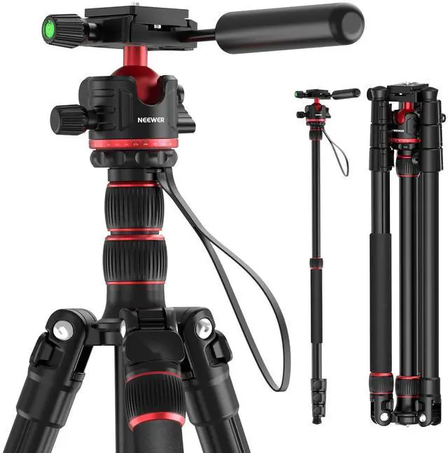 Main image of Basics Camera Tripod Monopod, 77" Compact Lightweight Travel DSLR Video Stand, 360° Ball Head, Arca Type QR Plate, Reversible Legs & Inverted Central Axis, 13lb Max Load, TP08