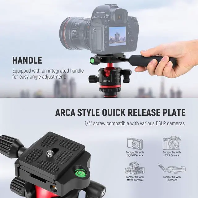 Alt view image 7 of 7 - Basics Camera Tripod Monopod, 77" Compact Lightweight Travel DSLR Video Stand, 360° Ball Head, Arca Type QR Plate, Reversible Legs & Inverted Central Axis, 13lb Max Load, TP08