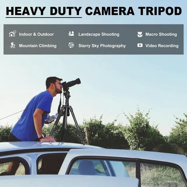 Alt view image 2 of 7 - 80/85 inches Heavy Duty Tripod for Camera and Phone, 85" Camera Monopod Tripods, DSLR Binoculars Spotting Scope Camcorders Video Tripod Stand, 360 Degree Ball Head, 35 lbs Loads
