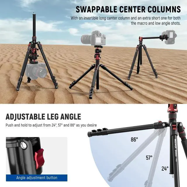 Alt view image 2 of 6 - Basics 70.9" Camera Tripod Monopod with Center Column & Ball Head, Quick Release Overhead DSLR Cell Phone Holder Stand Compatible with iPhone Travel Video Recording, 17.6 lbs Max Load, TP16