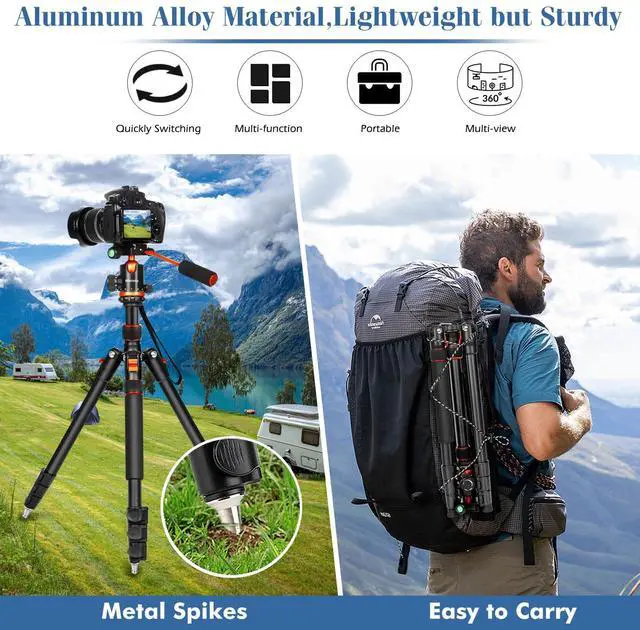 Alt view image 6 of 7 - Camera Tripods & Projector Stand, 2 in1 Tripod for Camera with Removable Metal Tray, Heavy Duty Tripod for DSLR. Projector. Sheet Music and Tablet, Extra Metal Spikes and Carry Bag