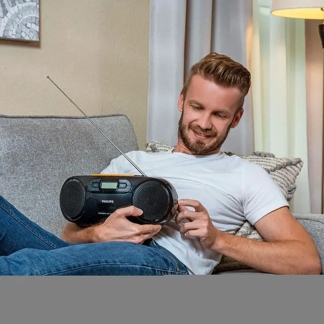 Alt view image 7 of 7 - Portable CD Player Boombox - Portable MP3 Player and Cassette Tape Player, Boom Box Compact Stereo Sound System with Dynamic Bass Boost, Take Your Music Outside with USB HiFi Music Player