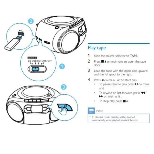 Alt view image 6 of 7 - Portable CD Player Boombox - Portable MP3 Player and Cassette Tape Player, Boom Box Compact Stereo Sound System with Dynamic Bass Boost, Take Your Music Outside with USB HiFi Music Player