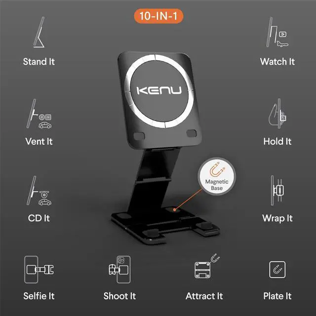 Alt view image 2 of 5 - Stance+ 10-in-1 MagSafe Super Gadget, Magnetic Tripod Stand, Car Vent+Dash+CD Mount, Finger Holder, Airplane Mount, Selfie Stick, More