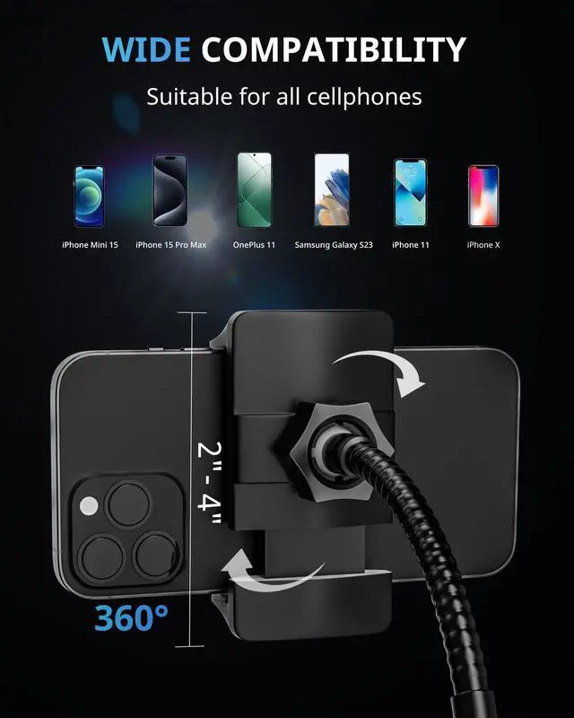 Alt view image 5 of 6 - Pro LED Ring Light Tripod with Phone Holder & Casters, Adjustable Overhead Phone/Camera Mount for iPhone, Video Recording, Live Streaming, Cooking (Mobile Stand with Light & Tripod)