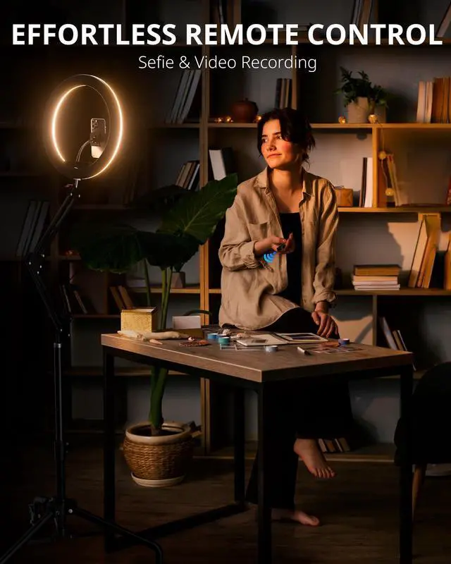 Alt view image 6 of 6 - Pro LED Ring Light Tripod with Phone Holder & Casters, Adjustable Overhead Phone/Camera Mount for iPhone, Video Recording, Live Streaming, Cooking (Mobile Stand with Light & Tripod)