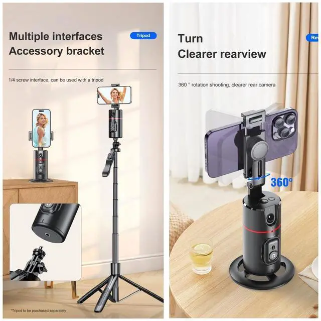 Alt view image 3 of 6 - Auto Face Tracking Tripod Remote Control,Smart Tracking Phone Holder,360° Rotation Face Body Phone Camera Mount Gesture Control with Tripod Stand for Live Streaming Video,Chat Face timeMeeting