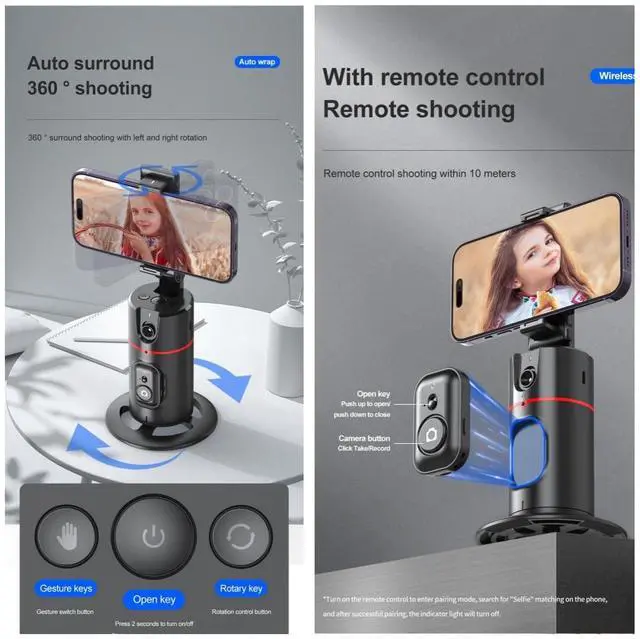Alt view image 4 of 6 - Auto Face Tracking Tripod Remote Control,Smart Tracking Phone Holder,360° Rotation Face Body Phone Camera Mount Gesture Control with Tripod Stand for Live Streaming Video,Chat Face timeMeeting