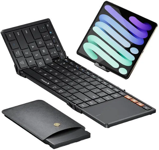 Main image of Foldable Keyboard with Touchpad, XK01 TP Folding Portable Keyboard, Full Size Keys, Large Trackpad Bluetooth Travel Keyboards for Laptop PC Tablet - Black