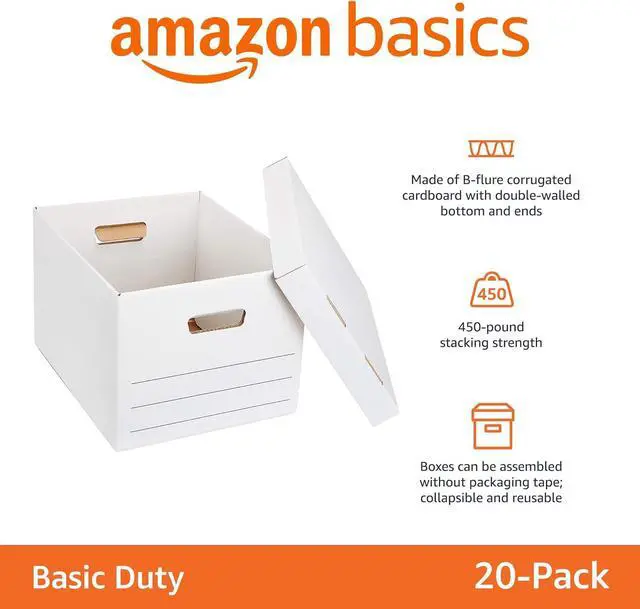 Alt view image 2 of 7 - Basics Storage/Filing Boxes with Lift-Off Lid - Letter/Legal Size, Sturdy, Easy Assembly, White, 16.2" L x 12.5" W x 10.5" H, Pack of 20