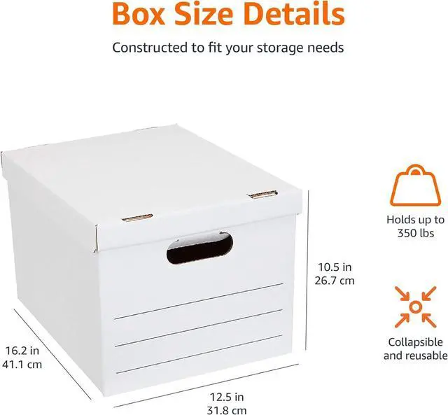 Alt view image 6 of 7 - Basics Storage/Filing Boxes with Lift-Off Lid - Letter/Legal Size, Sturdy, Easy Assembly, White, 16.2" L x 12.5" W x 10.5" H, Pack of 20