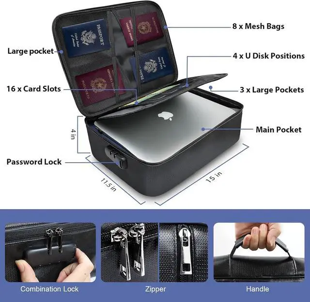 Alt view image 3 of 7 - Fireproof Document Organizer Box With Lock, Important File Organizer Document Safe Storage Bag, Portable Office Home Travel Document Bag For Passport, Laptop, Files, Certificates