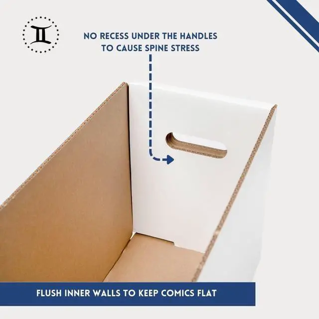 Alt view image 3 of 7 - Long Comic Book Storage Box  USA-Made, Holds 250-300 Comics & 250 Pounds Strength Tested Versatile Gemini Comic Book Box/Bin (Lids included)  Thick-Grip, No Glued Seams, Acid-free (Pack of 1)